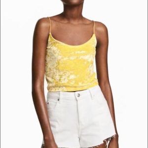 H&M Yellow Velvet Crushed Crop Top, Size Small